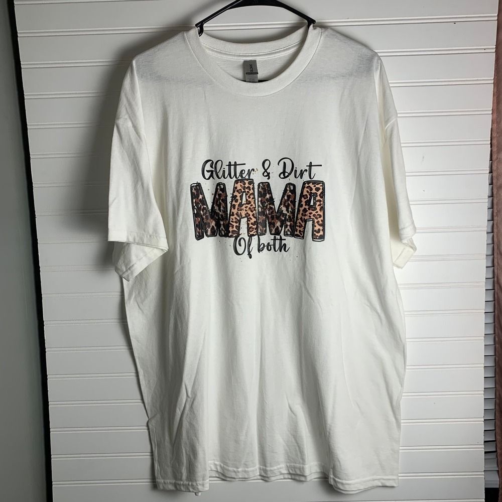 Womens Glitter Dirt Mama Of Both Leopard Print Graphic T-Shirt XL NWOT